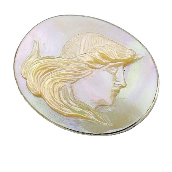 Fabulous Mother of Pearl Cameo Sterling Silver Brooch Pin Antique Victorian - Picture 5 of 7